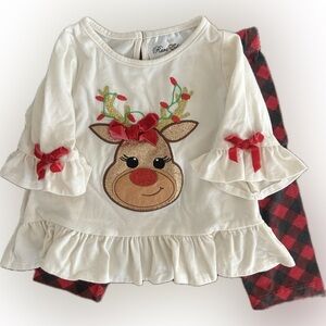 Rare Editions Cute Reindeer Top and Plaid Pants Set
